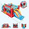 Ice Cream-Themed Inflatable Bounce House with Slide and Basketball Hoop Ball Pit Toss Rings for Boys and Girls
